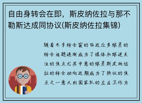 自由身转会在即，斯皮纳佐拉与那不勒斯达成同协议(斯皮纳佐拉集锦)