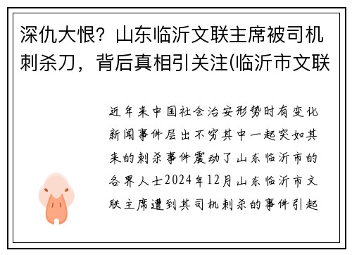 深仇大恨？山东临沂文联主席被司机刺杀刀，背后真相引关注(临沂市文联电话)